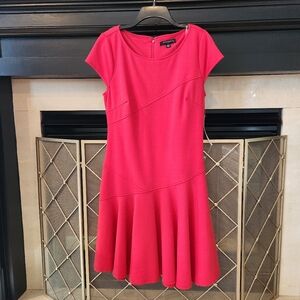 SHARAGANO Cap Sleeve Dress enhanced Stitching Size 10 RED/Orange